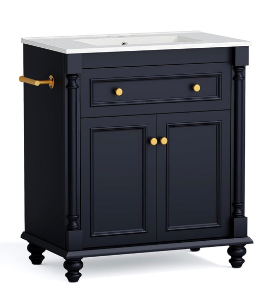30” Bathroom Vanity with Integrated Ceramic Sink – Dark Blue