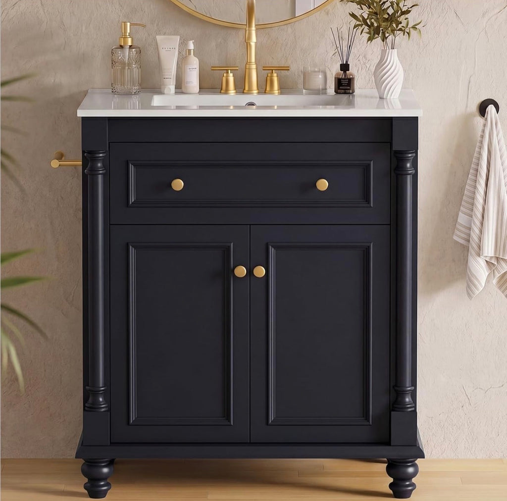 30” Bathroom Vanity with Integrated Ceramic Sink – Dark Blue