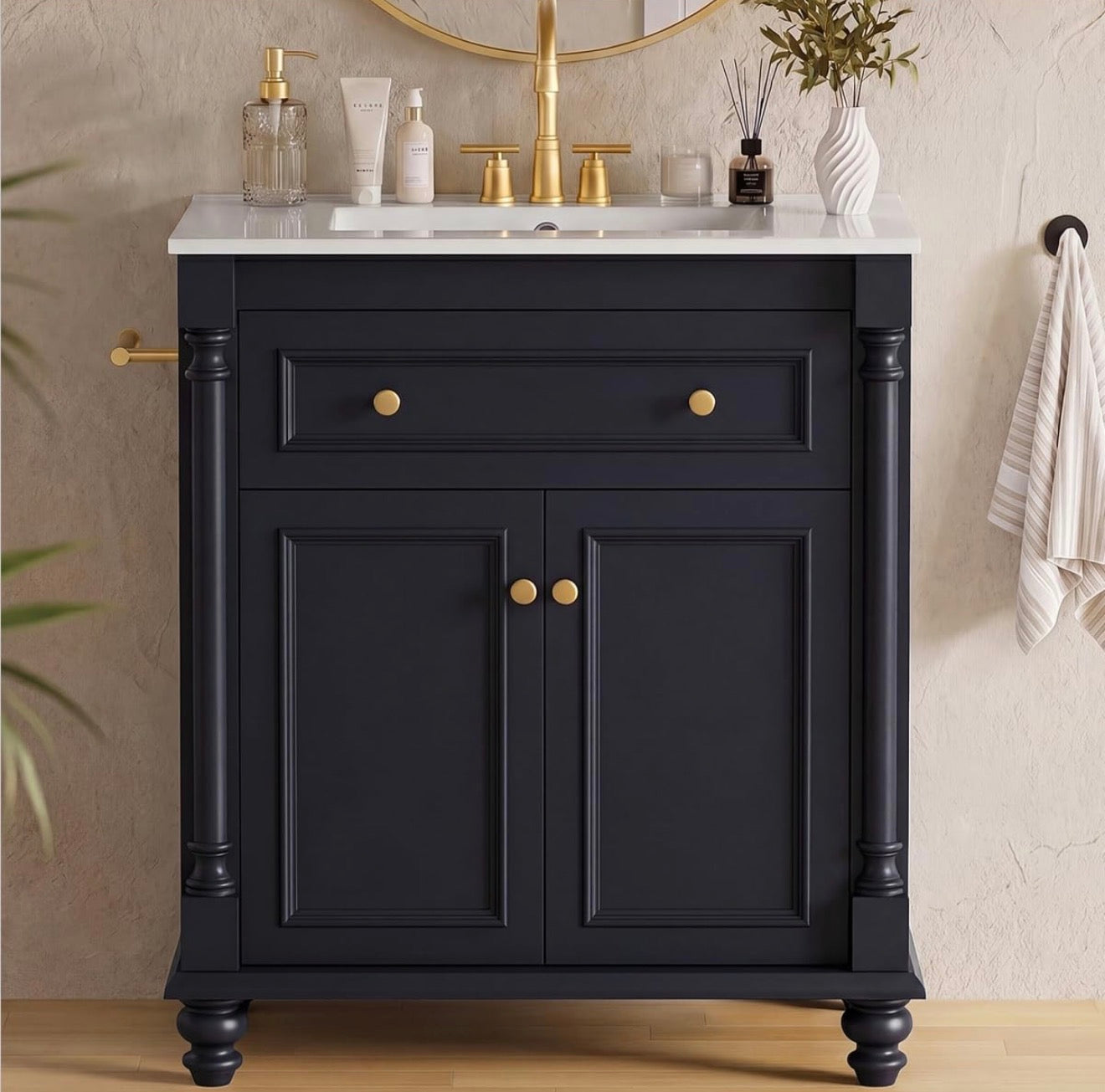 30” Bathroom Vanity with Integrated Ceramic Sink – Dark Blue