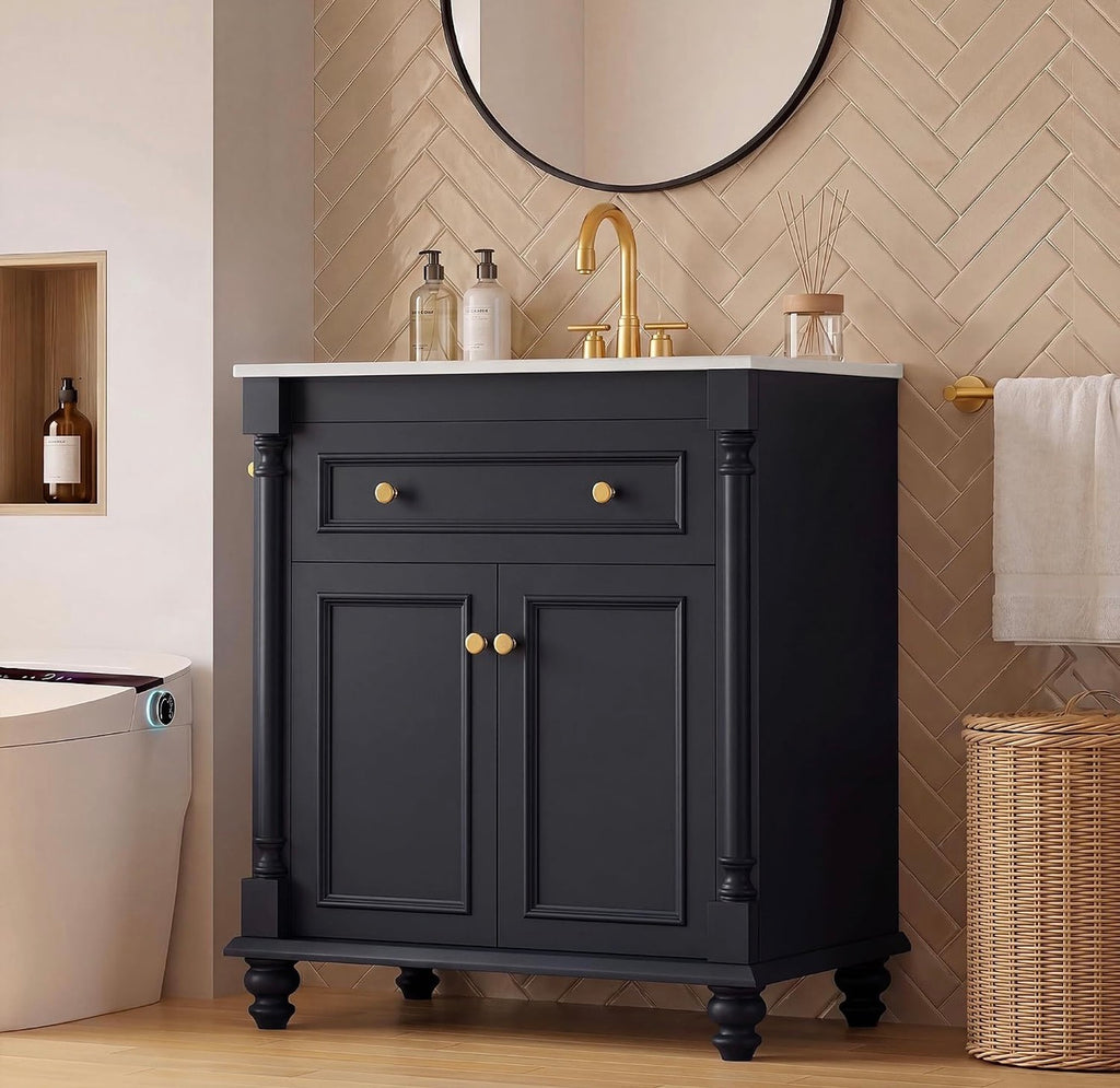 30” Bathroom Vanity with Integrated Ceramic Sink – Dark Blue